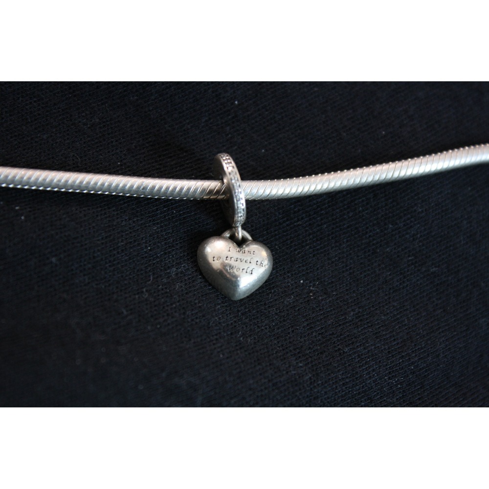 Pandora I Want To Travel The World Heart‎ Dangle Charm Womens OS Silver CZ